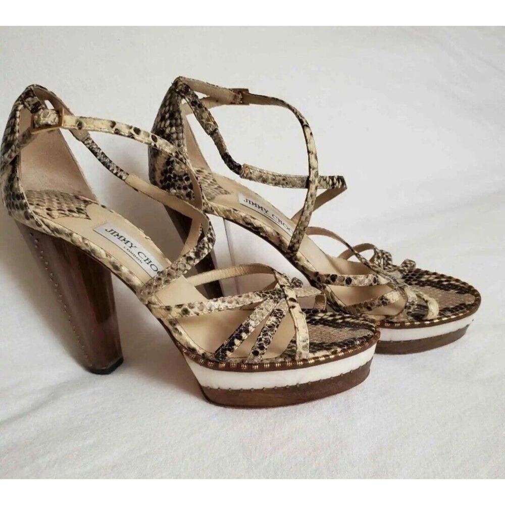 Jimmy Choo Python Print London Tone Block Heel Sa… - image 2